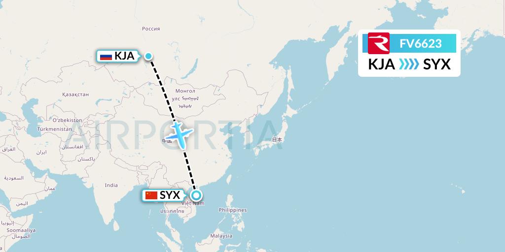 FV6623 Rossiya Flight Map: Krasnoyarsk to Sanya