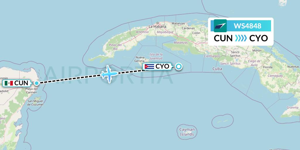 WS4848 WestJet Flight Map: Cancun to Cayo Largo del Sur