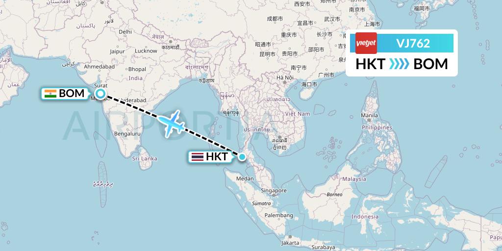 VJ762 VietJet Air Flight Map: Phuket to Mumbai