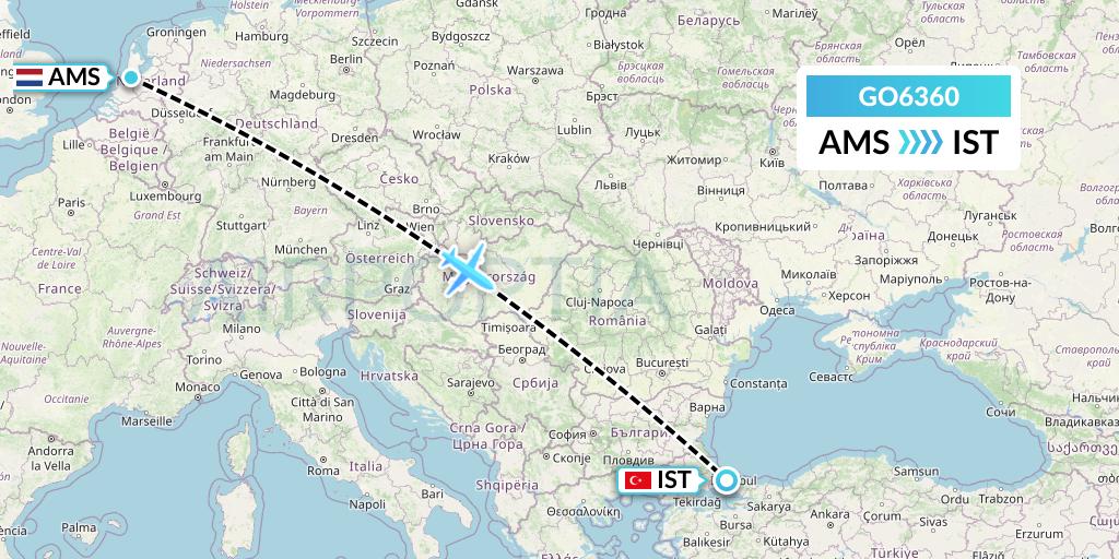 GO6360 ULS Airlines Cargo Flight Map: Amsterdam to Istanbul