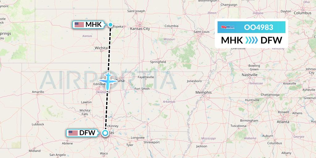 OO4983 SkyWest Airlines Flight Map: Manhattan to Dallas