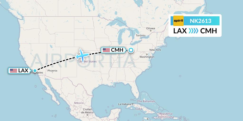 NK2613 Spirit Airlines Flight Map: Los Angeles to Columbus