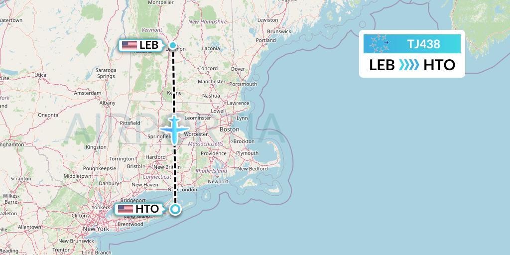 TJ438 Tradewind Aviation Flight Map: Lebanon to East Hampton