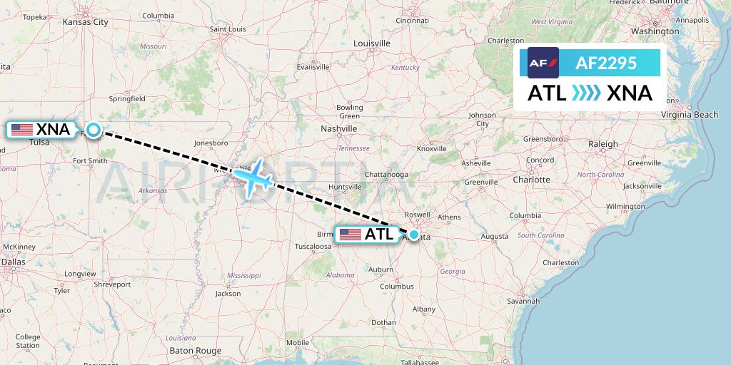 AF2295 Air France Flight Map: Atlanta to Bentonville