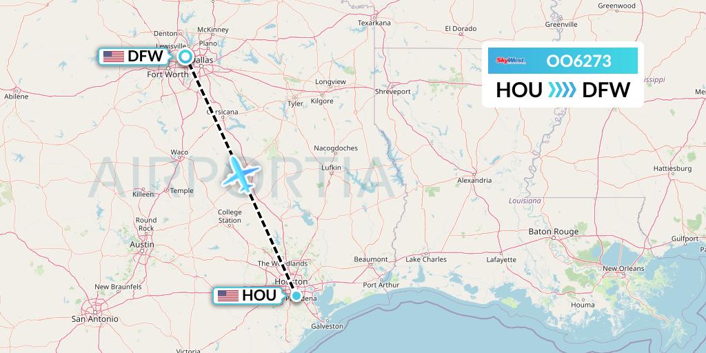 OO6273 SkyWest Airlines Flight Map: Houston to Dallas