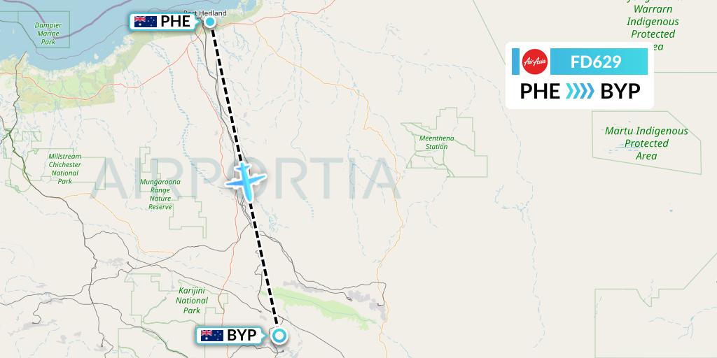 FD629 Thai AirAsia Flight Map: Port Hedland to Barimunya