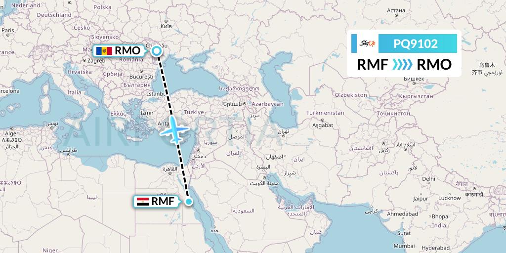 PQ9102 SkyUp Airlines Flight Map: Marsa Alam to Chisinau
