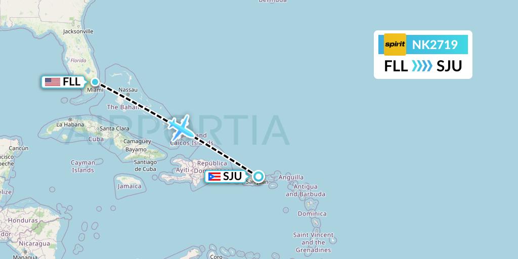 NK2719 Spirit Airlines Flight Map: Fort Lauderdale to San Juan