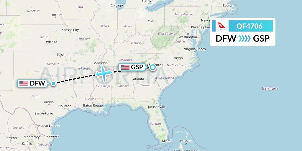 QF4706 Qantas Flight Map: Dallas to Greenville-Spartanburg
