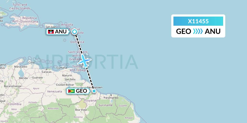 X11455 Nik Airways Flight Map: Georgetown to Antigua