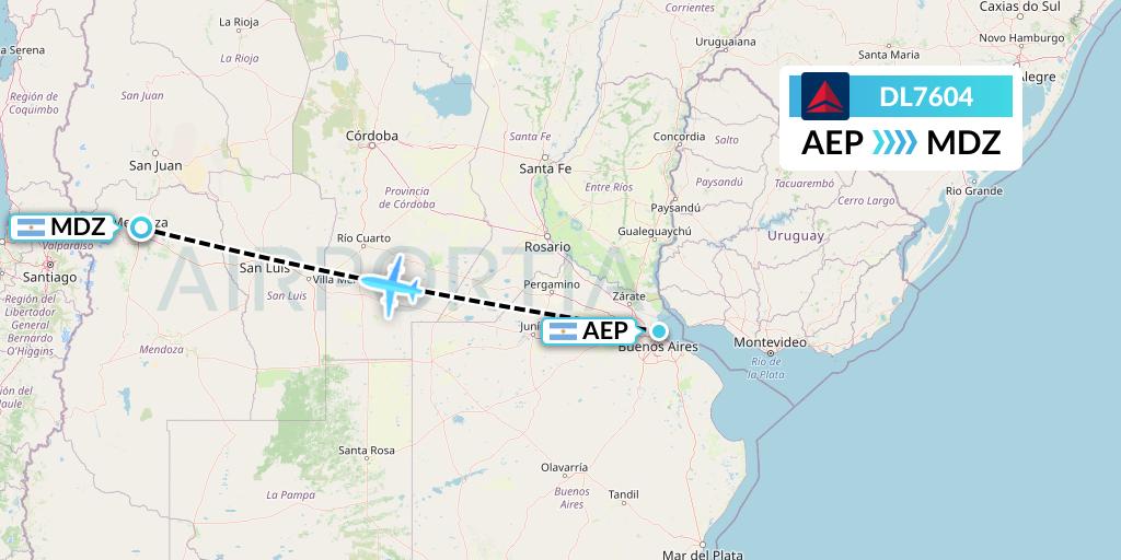 DL7604 Delta Air Lines Flight Map: Buenos Aires to Mendoza