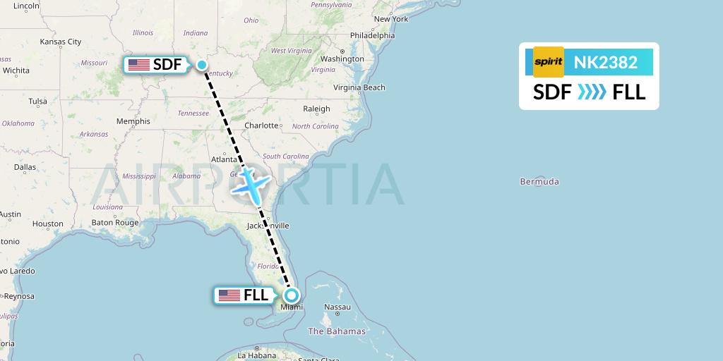 NK2382 Spirit Airlines Flight Map: Louisville to Fort Lauderdale