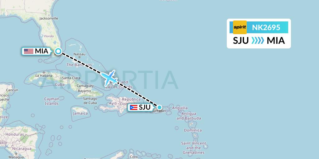 NK2695 Spirit Airlines Flight Map: San Juan to Miami