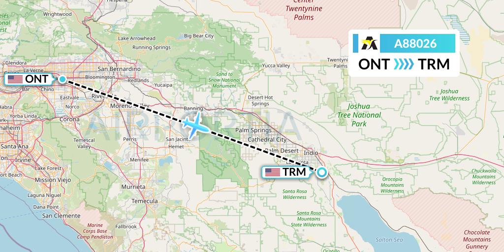A88026 Aerolink Uganda Flight Map: Ontario to Thermal