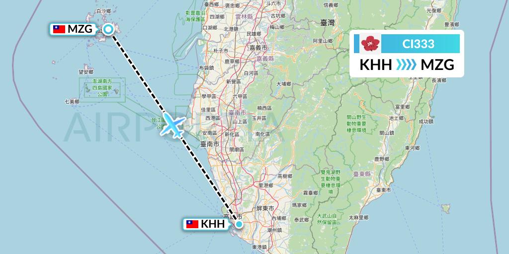 CI333 China Airlines Flight Map: Kaohsiung to Makung