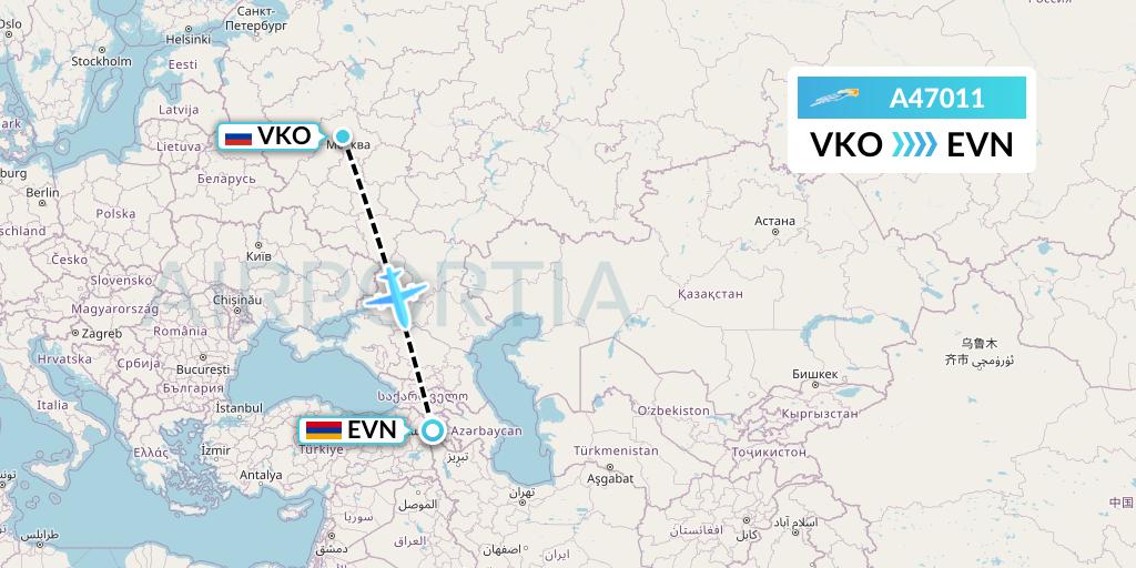 A47011 Azimuth Airlines Flight Map: Moscow to Yerevan