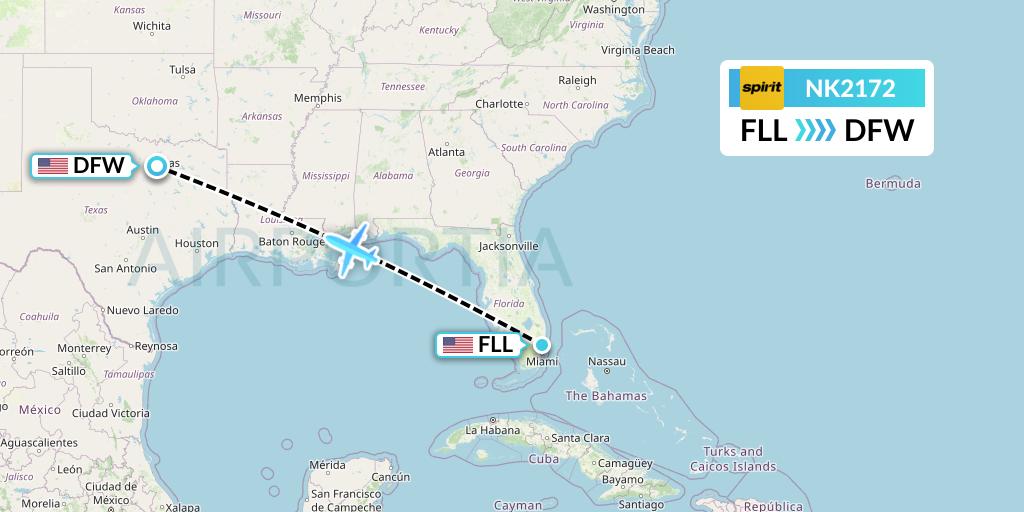 NK2172 Spirit Airlines Flight Map: Fort Lauderdale to Dallas