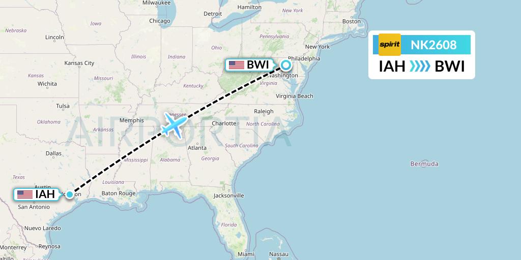 NK2608 Spirit Airlines Flight Map: Houston to Baltimore