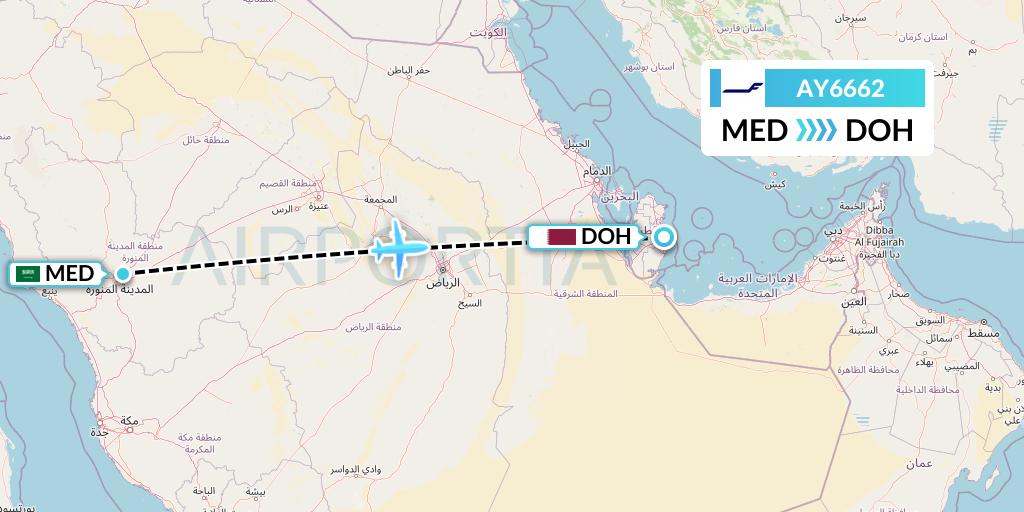 AY6662 Finnair Flight Map: Medina to Doha
