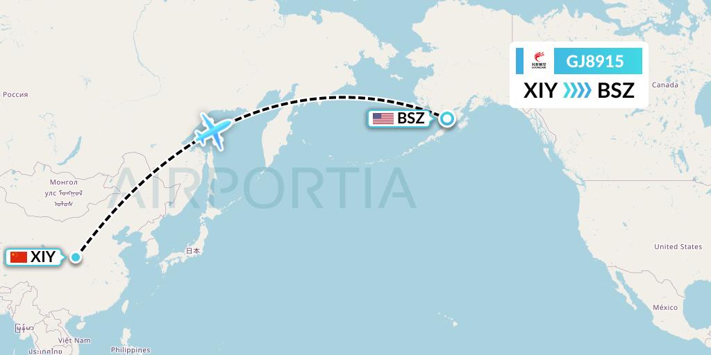 GJ8915 Loong Airlines Flight Map: Xi'an to Egegik