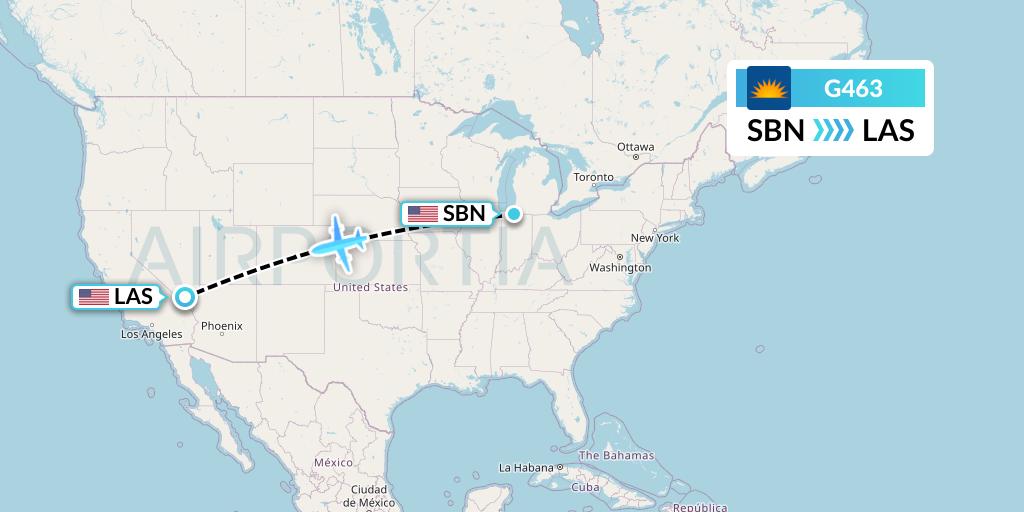 G463 Allegiant Air Flight Map: South Bend to Las Vegas