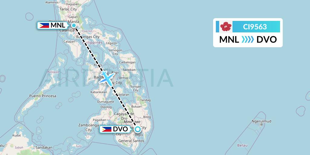 CI9563 China Airlines Flight Map: Manila to Davao City