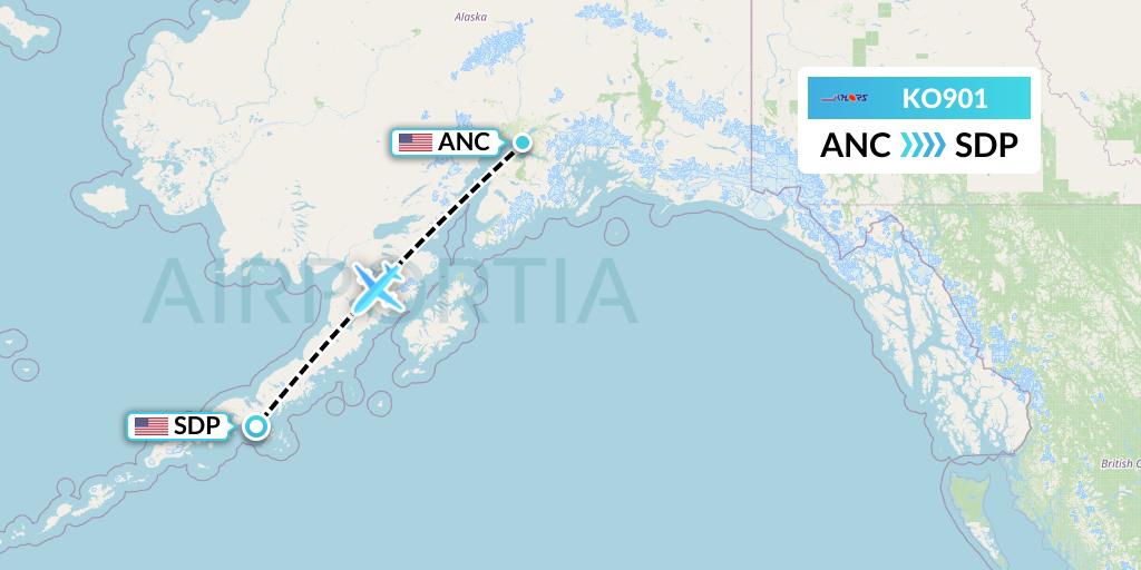 KO901 Komiaviatrans Flight Map: Anchorage to Sand Point