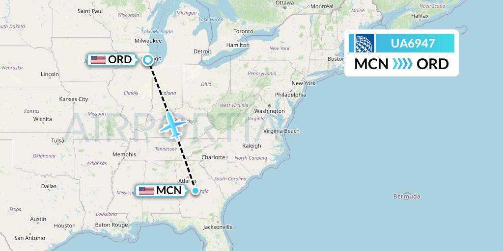 UA6947 United Airlines Flight Map: Macon to Chicago