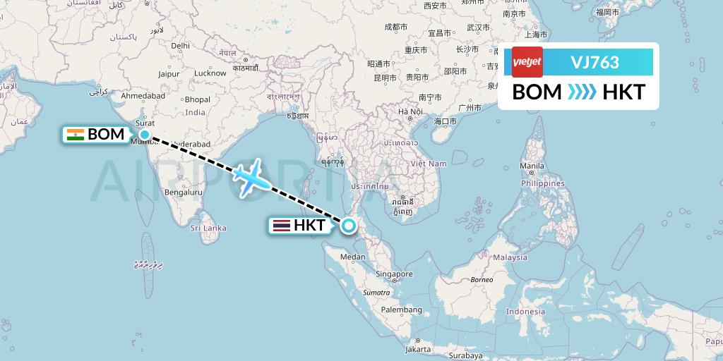 VJ763 VietJet Air Flight Map: Mumbai to Phuket