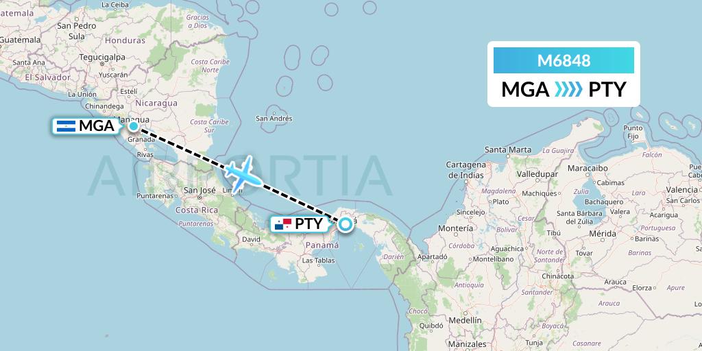 M6848 Amerijet International Flight Map: Managua to Panama City