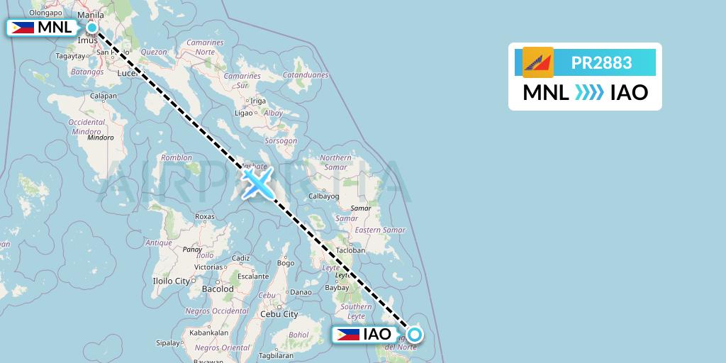PR2883 Philippine Airlines Flight Map: Manila to Del Carmen