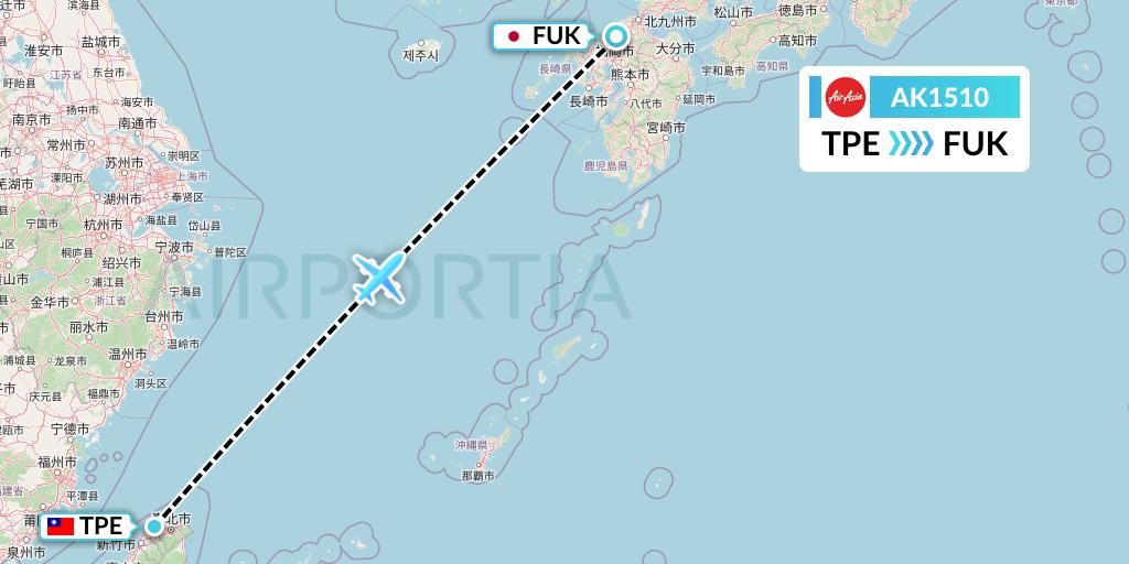 AK1510 AirAsia Flight Map: Taipei to Fukuoka