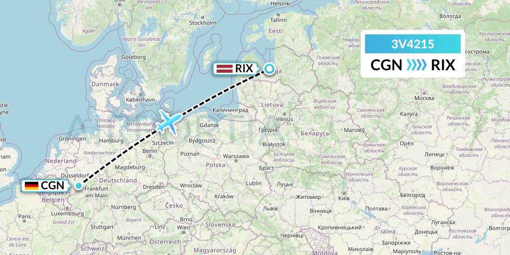 3V4215 ASL Airlines Belgium Flight Map: Cologne to Riga