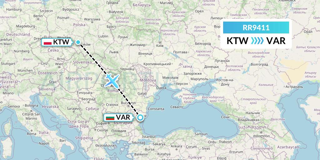 RR9411 Royal Air Force Flight Map: Katowice to Varna