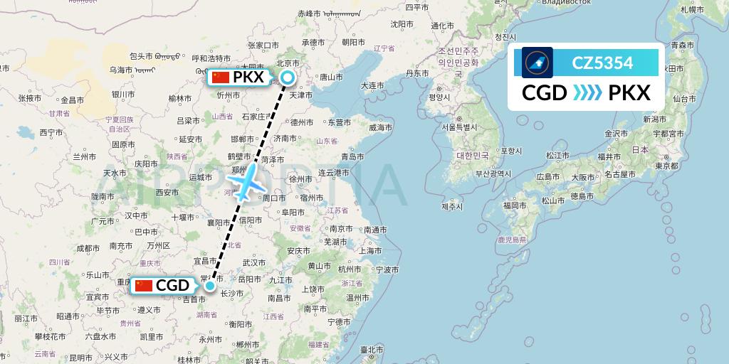 CZ5354 China Southern Airlines Flight Map: Changde to Beijing
