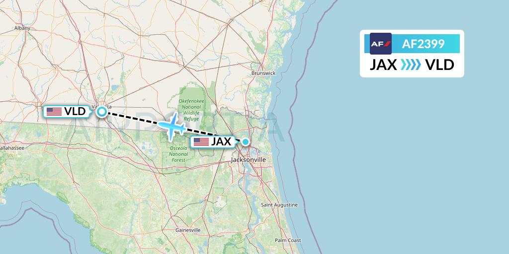 AF2399 Air France Flight Map: Jacksonville to Valdosta