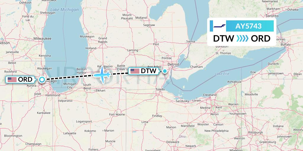 AY5743 Finnair Flight Map: Detroit to Chicago