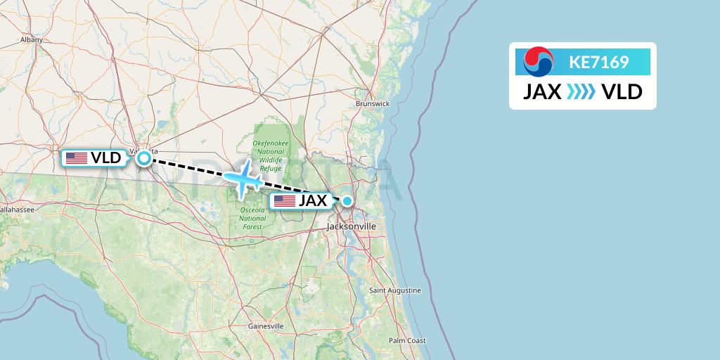 KE7169 Korean Air Flight Map: Jacksonville to Valdosta