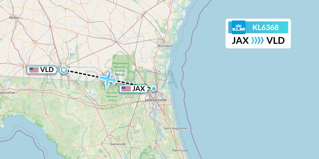 KL6368 KLM Flight Map: Jacksonville to Valdosta