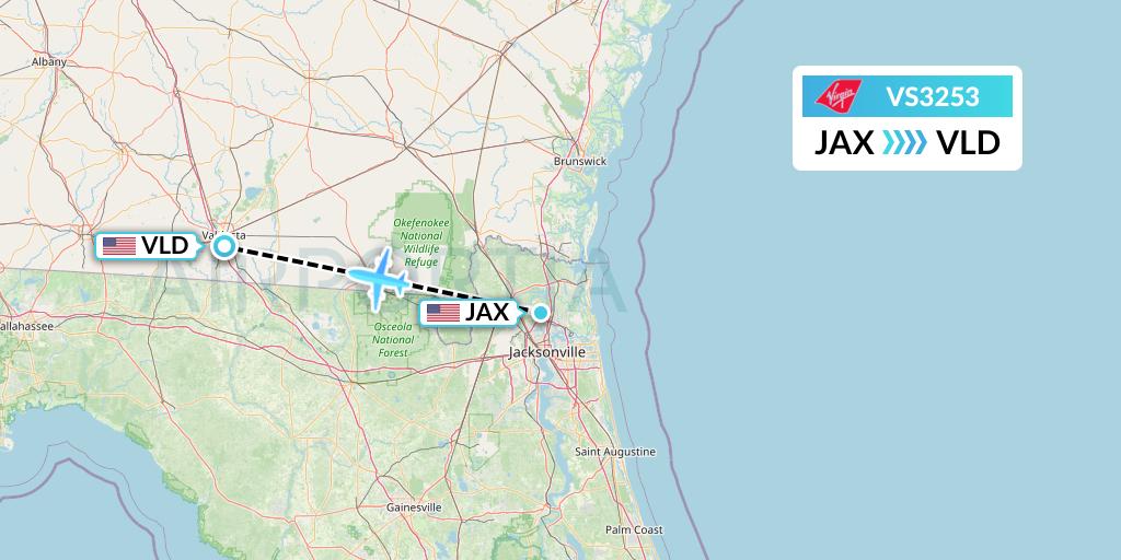 VS3253 Virgin Atlantic Airways Flight Map: Jacksonville to Valdosta