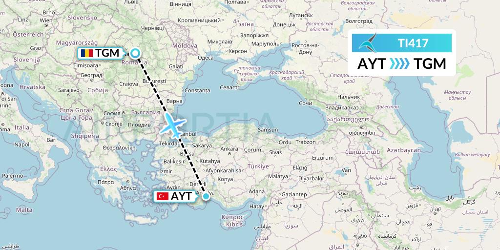 TI417 Tailwind Airlines Flight Map: Antalya to Brasov