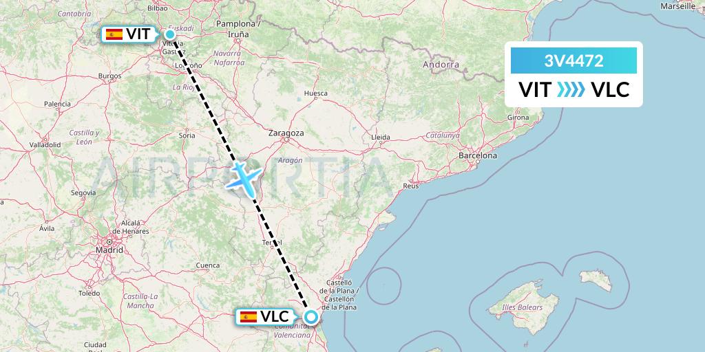 3V4472 ASL Airlines Belgium Flight Map: Vitoria to Valencia