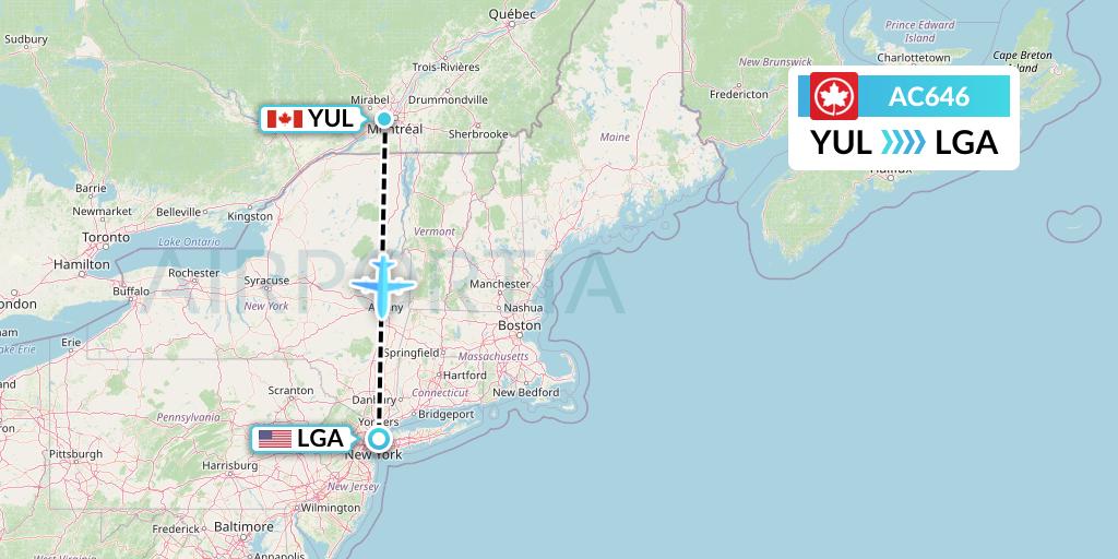 AC646 Air Canada Flight Map: Montreal to New York