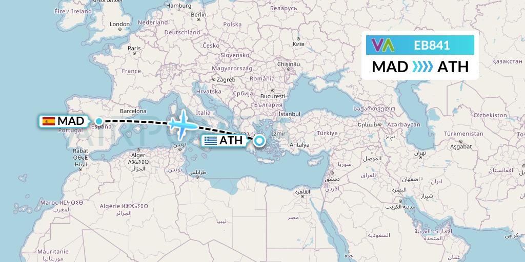 EB841 Wamos Air Flight Map: Madrid to Athens