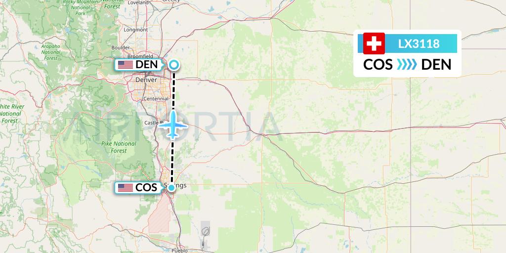 LX3118 Swiss Flight Map: Colorado Springs to Denver