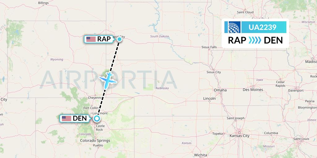 UA2239 United Airlines Flight Map: Rapid City to Denver