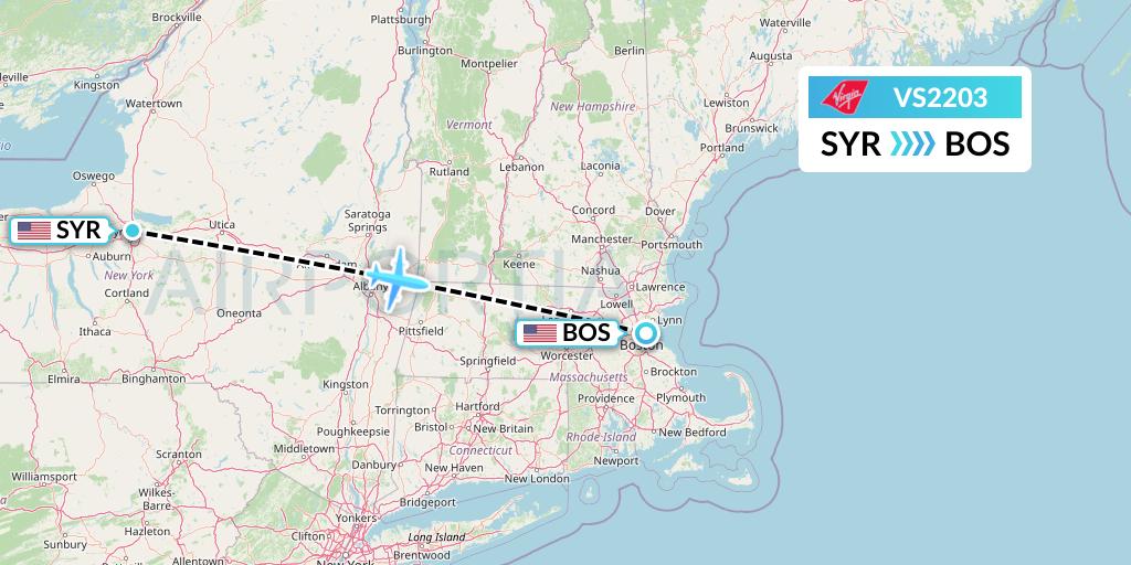 VS2203 Virgin Atlantic Airways Flight Map: Syracuse to Boston