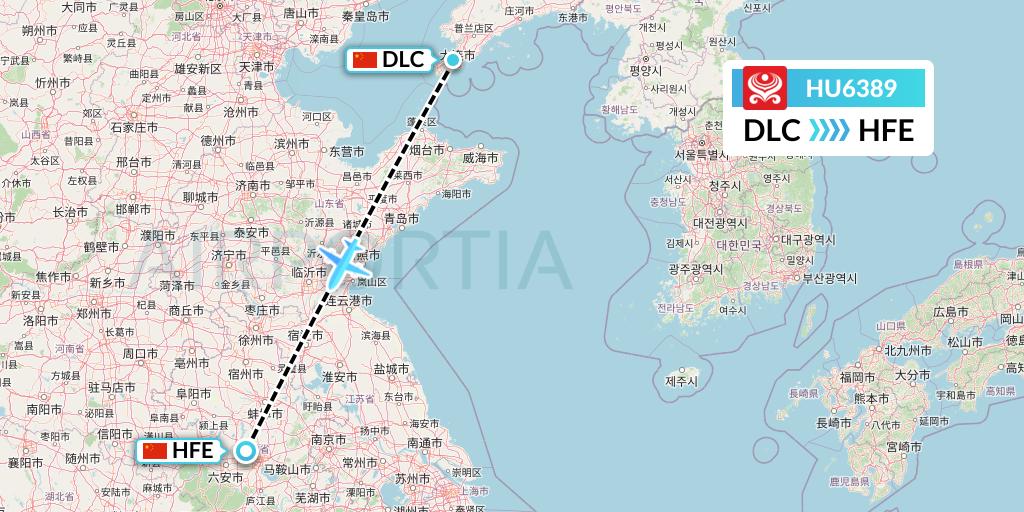HU6389 Hainan Airlines Flight Map: Dalian to Hefei