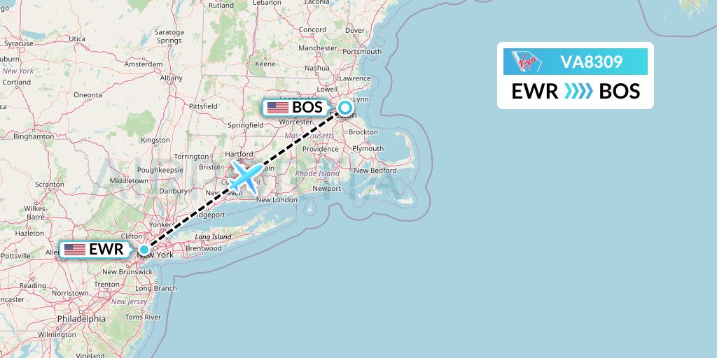 VA8309 Virgin Australia Flight Map: New York to Boston
