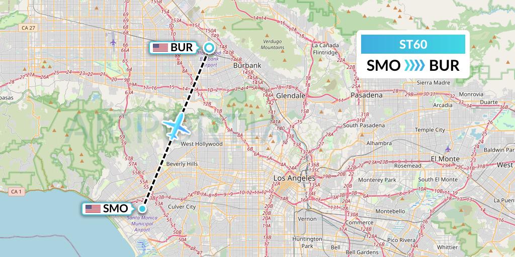 ST60 Air Thanlwin Flight Map: Santa Monica to Burbank